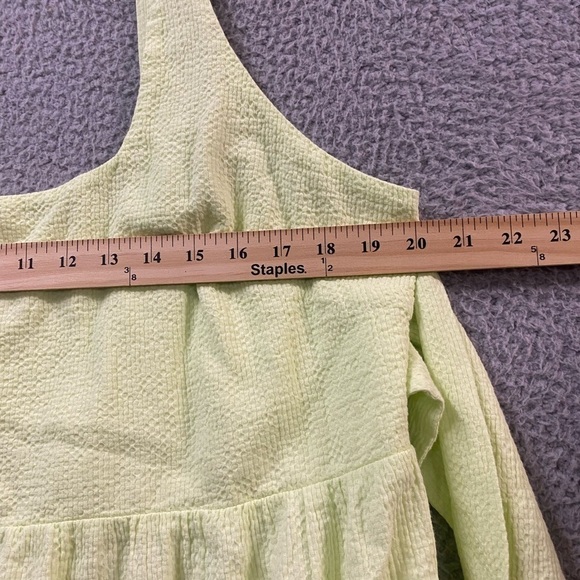 New Ava & Viv Seersucker Lime Sundress Women 1X Sash Empire Waist Smocking - Picture 9 of 11